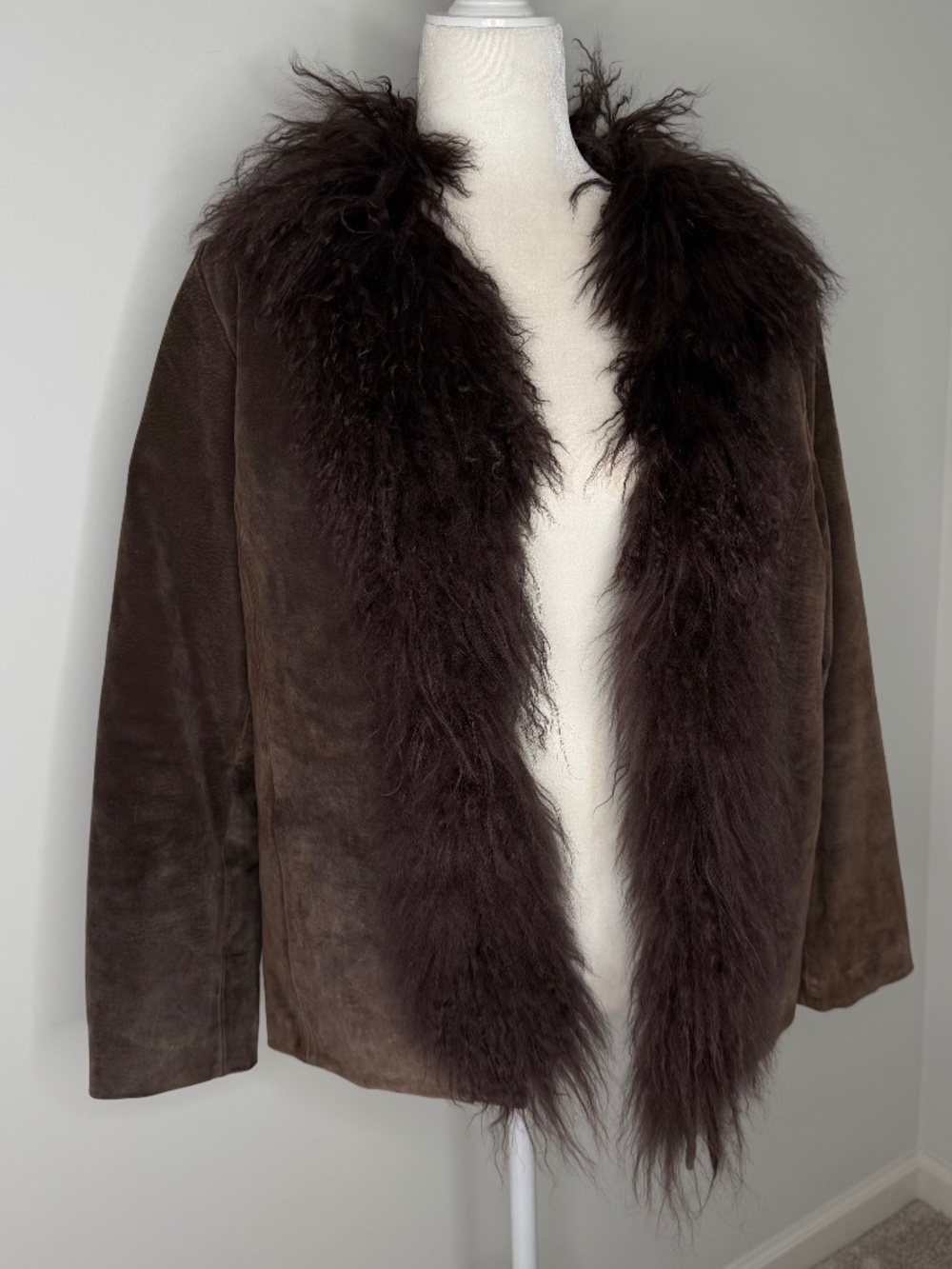 Vintage Chico’s Design Mongolian Hair Leather Brown Jacket 2